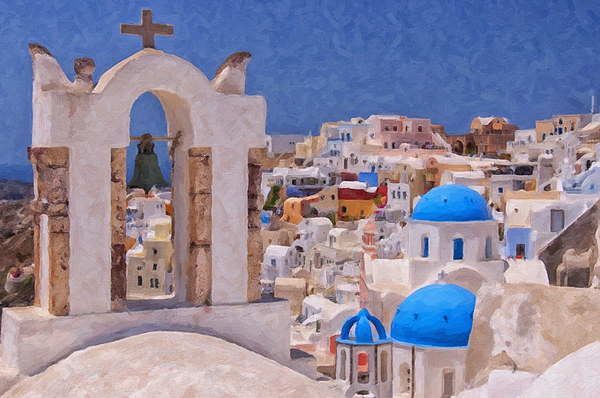 Santorini Oia Belltower Digital Painting Picture Board by Antony McAulay