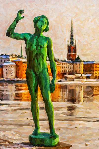 Stockholm Statue Digital Painting Picture Board by Antony McAulay