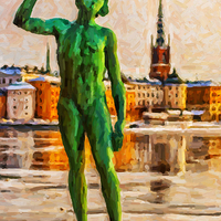 Buy canvas prints of Stockholm Statue Digital Painting by Antony McAulay