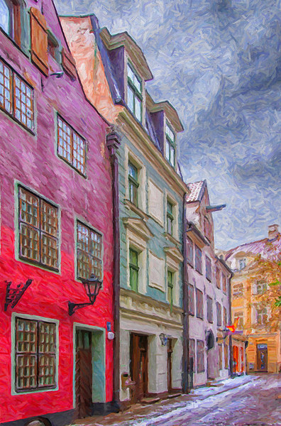 Riga Street Painting Picture Board by Antony McAulay
