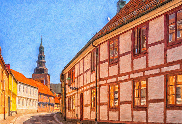 Ystad Crescent Street Digital Painting Picture Board by Antony McAulay