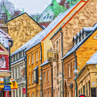 Buy canvas prints of Helsingborg Narrow Street Painting by Antony McAulay