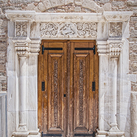 Buy canvas prints of Wooden Doors With Marble Doorway by Antony McAulay