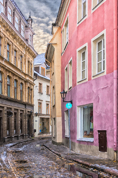 Riga Narrow Road Digital Painting Picture Board by Antony McAulay