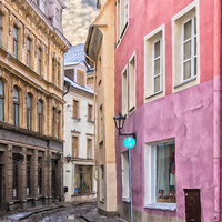 Buy canvas prints of Riga Narrow Road Digital Painting by Antony McAulay