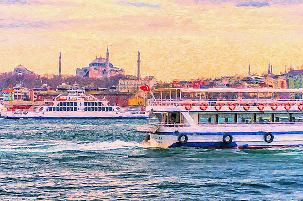 Ferry Traffic on the Bosphorus Picture Board by Antony McAulay