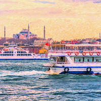 Buy canvas prints of Ferry Traffic on the Bosphorus by Antony McAulay