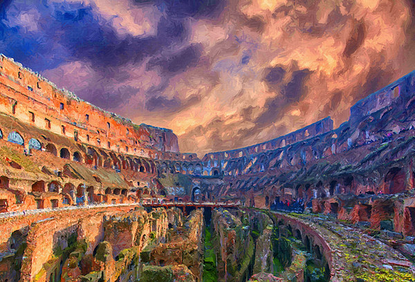 Rome Colosseum Interior Digital Painting Picture Board by Antony McAulay