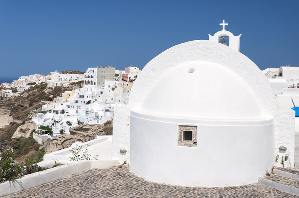 Santorini Oia White Church Picture Board by Antony McAulay