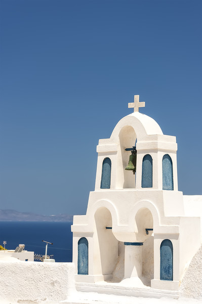 Santorini Oia Bell Tower Picture Board by Antony McAulay