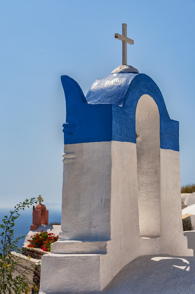 Santorini Oia Bell Towers Picture Board by Antony McAulay