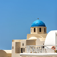 Buy canvas prints of Santorini Oia Blue Domed Church by Antony McAulay