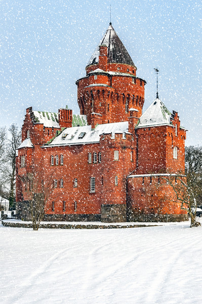 Hjularod Castle in the Snow Picture Board by Antony McAulay