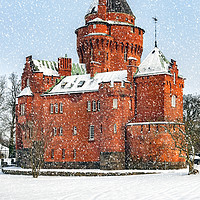 Buy canvas prints of Hjularod Castle in the Snow by Antony McAulay