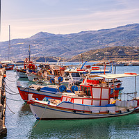 Buy canvas prints of Sitia Seafront berthed boats by Antony McAulay