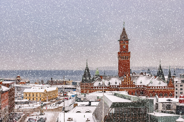 Snowy Helsingborg Skyline Picture Board by Antony McAulay