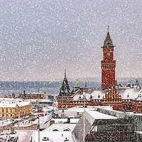 Buy canvas prints of Snowy Helsingborg Skyline by Antony McAulay