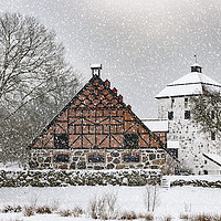 Buy canvas prints of Hovdala Castle Gatehouse and Stables in Winter by Antony McAulay