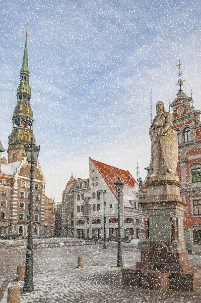  Riga Snow Starts Falling Picture Board by Antony McAulay