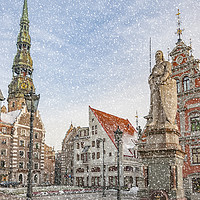 Buy canvas prints of  Riga Snow Starts Falling by Antony McAulay