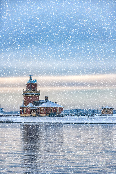 Helsingborg Lighthouse Winter Weather Picture Board by Antony McAulay