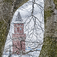 Buy canvas prints of Helsingborg Town Hall Snowing by Antony McAulay