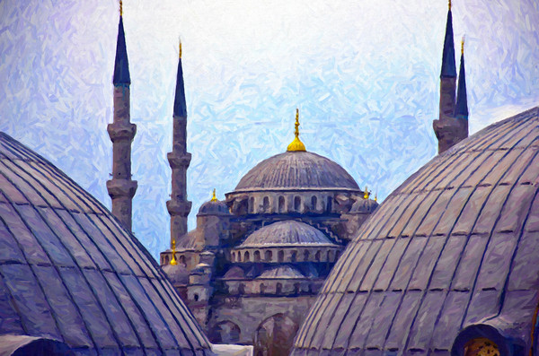 Blue Mosque From Hagia Sophia Digital Painting Picture Board by Antony McAulay