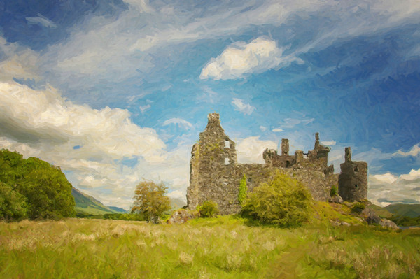 Kilchurn Castle Landscape Digital Painting Picture Board by Antony McAulay