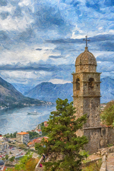 Kotor Church of Our Lady Digital Painting Picture Board by Antony McAulay