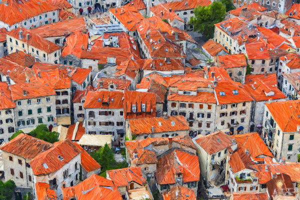 Montenegro Kotor Rooftops Digital Painting Picture Board by Antony McAulay