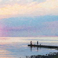 Buy canvas prints of Sunset Gathering at Torekov Digital Painting by Antony McAulay