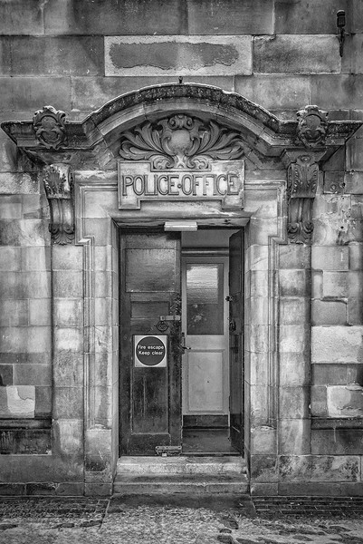 Clydebank Former Police Station Entrance Mono Picture Board by Antony McAulay