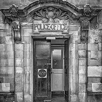 Buy canvas prints of Clydebank Former Police Station Entrance Mono by Antony McAulay