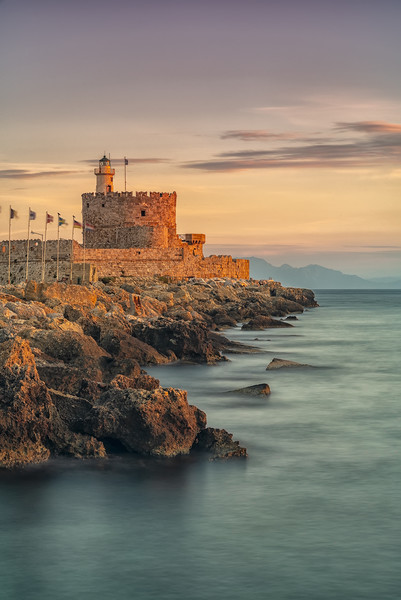 Rhodes Fort of St Nicholas and Lighthouse Picture Board by Antony McAulay