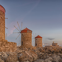 Buy canvas prints of Rhodes Fort of St Nicholas and Windmills by Antony McAulay