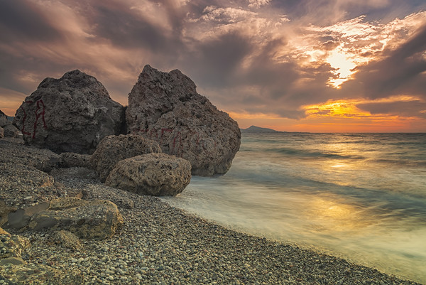Rhodes Kato Petres Beach at Sunset Picture Board by Antony McAulay
