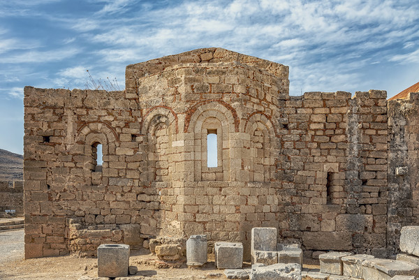 Rhodes Lindos Acropolis Church of Saint John Facad Picture Board by Antony McAulay