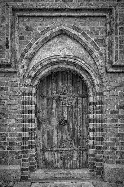 Roskilde Cathedral Door Monochromatic Picture Board by Antony McAulay