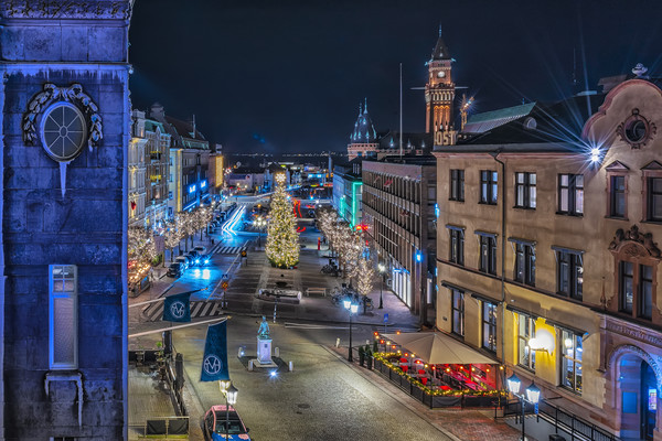Helsingborg Night Time Scene Picture Board by Antony McAulay