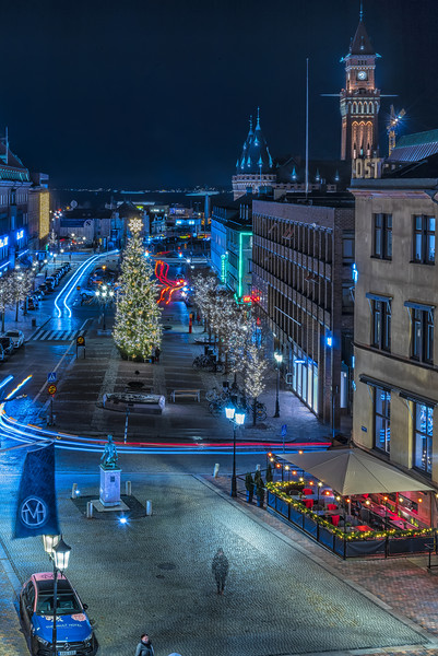 Helsingborg Square Night Scene Picture Board by Antony McAulay