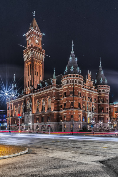 Helsingborg Town Hall Night Scene Picture Board by Antony McAulay