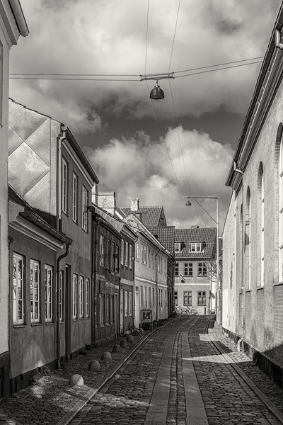 Helsingor Narrow Street in Black and White Picture Board by Antony McAulay