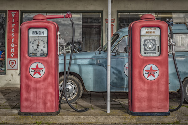 Vintage Petrol Pumps Picture Board by Antony McAulay