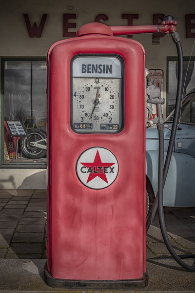 Retro Petrol Pump and Garage Picture Board by Antony McAulay