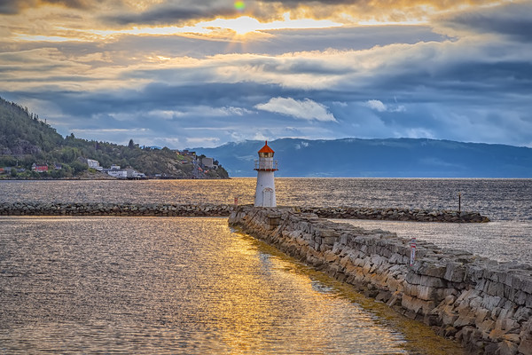 Trondheim Lighthouse at Sunset Picture Board by Antony McAulay