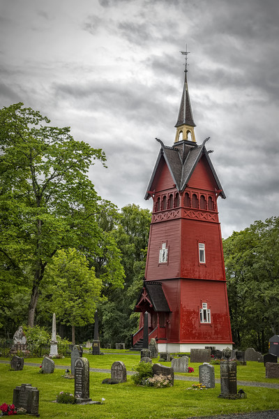 Trondheim Tilfredshet Belltower and Graveyard Picture Board by Antony McAulay