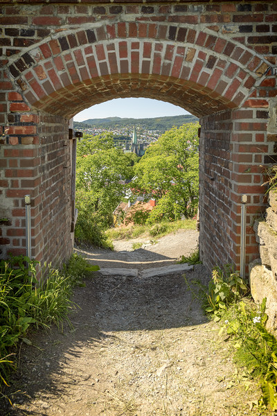 Trondheim Kristiansten Fortress Archway View Picture Board by Antony McAulay