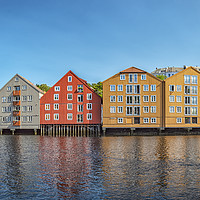 Buy canvas prints of Trondheim River Nidelva Dockside Warehouse Reflect by Antony McAulay
