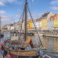 Buy canvas prints of Copenhagen Nyhavn Foreground Fishing Boat by Antony McAulay