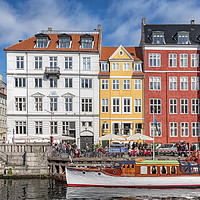 Buy canvas prints of Copenhagen Nyhavn District White Boat by Antony McAulay